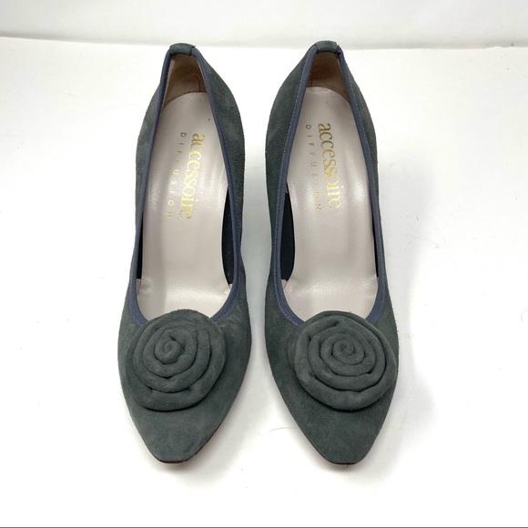 ACCESSOIRE DIFFUSION gray suede heels, vintage, made in Spain, size 39 - Picture 5 of 13